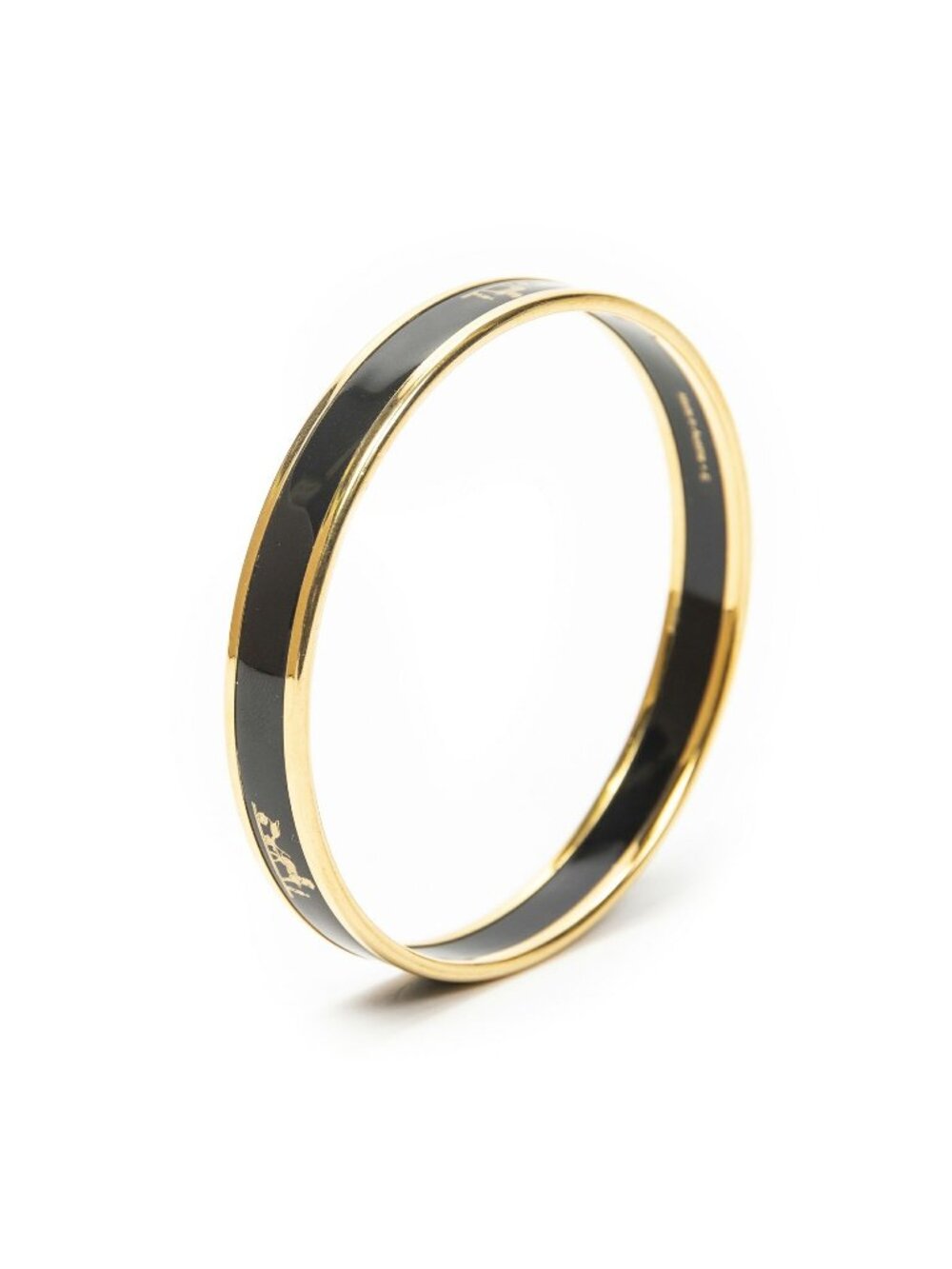 Hermes Enamel Bangle Black Gold Plated Bracelet